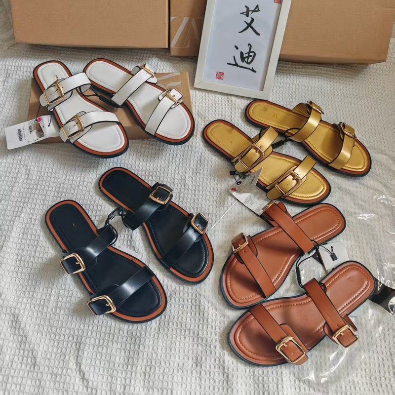 Aidi Ins New Popular Zar Original Flats Shoes Women'S Belt Buckle Sandals Slippers Sandals - Image 2